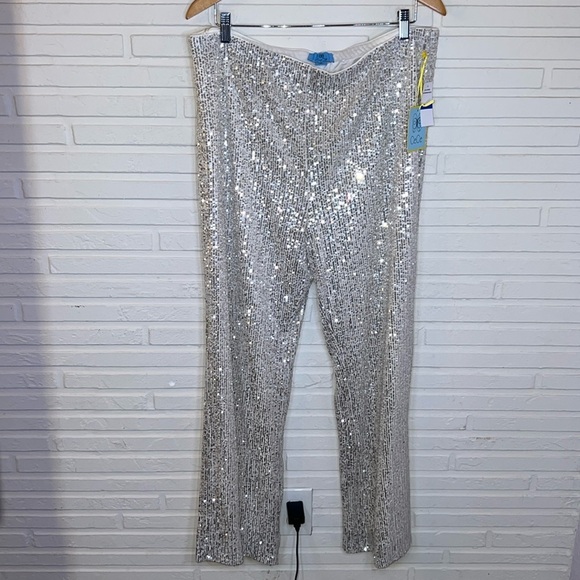 Cece Champagne Silver Wide Leg Glam Sequined Pants, Women’s Size Extra Large - Picture 1 of 7